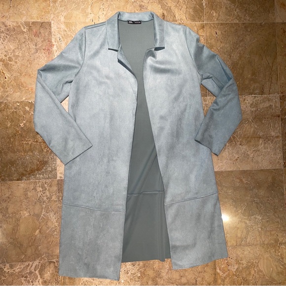 !!SOLD!! Zara Faux Suede Coat Size M Light Blue - Picture 2 of 5